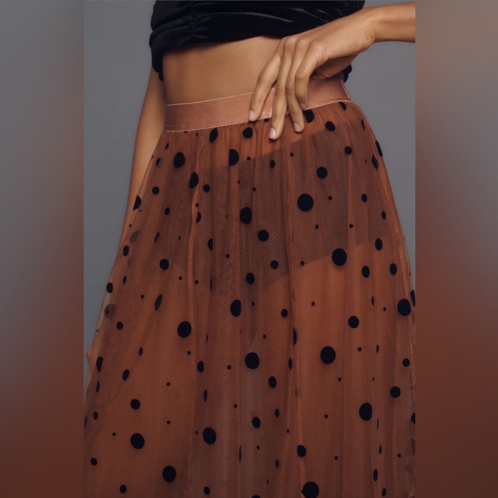 Anthropologie Brown Polka Dot Tulle Maxi Skirt - Picture 4 of 6